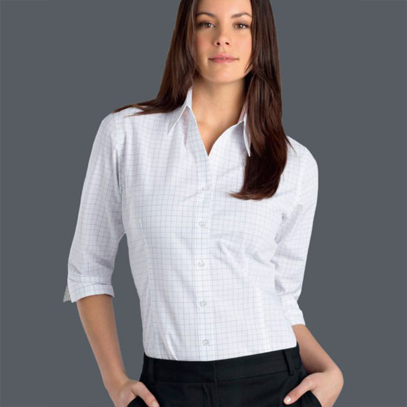 Womens Window Check Shirt 3/4 Sleeve | Welborne Corporate Image