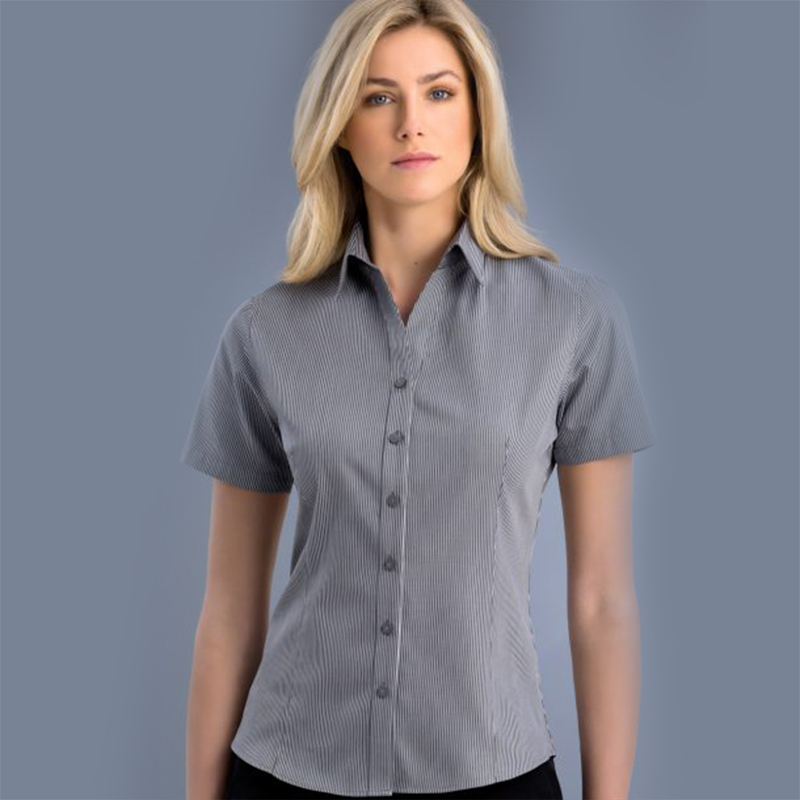 Womens Pinstripe Shirt Slim Fit Short Sleeve For Sale